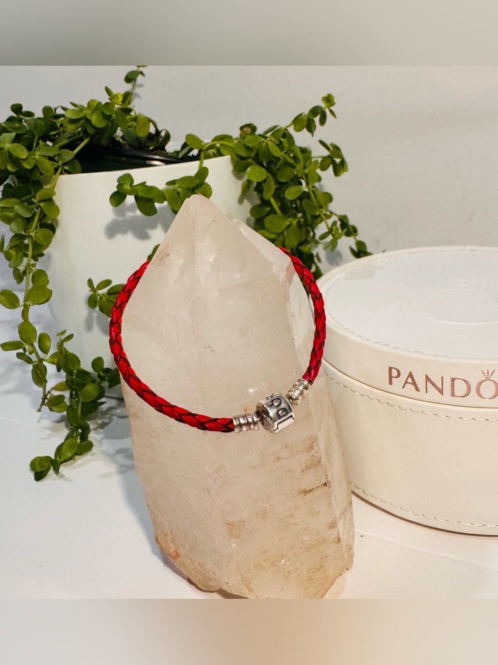 Authentic Pandora Retired Red Leather Wrap Sterling Silver Barrel Clasp 7.3”